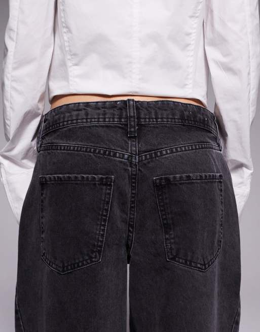 River Island Petite seamed barrel leg jeans in black , 4 of 5