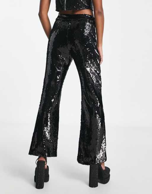 St. John Striped Sequin Embellishments Pant Set - Black, 13.5