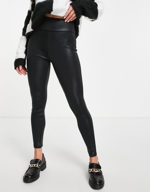 River Island Matt Waxed Coated leggings in Black