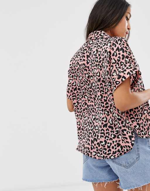 River Island Petite Short Sleeve Leopard Print Shirt In Pink Asos