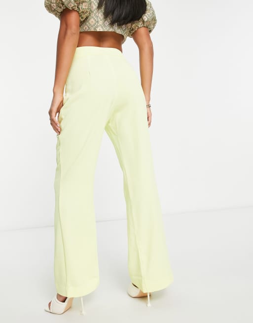 River Island Petite side split flare pants in yellow (part of a set), 2 of 4