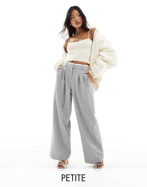 River Island Petite side stripe pants in grey