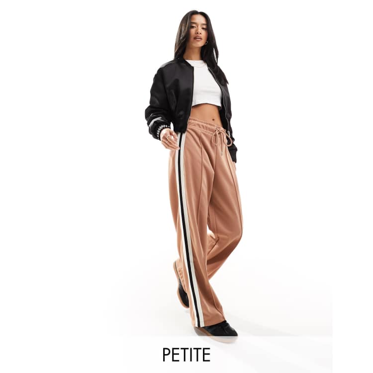 River Island Petite side stripe wide leg joggers in light brown ASOS