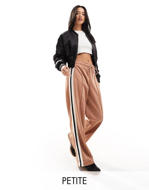 River Island Petite side stripe wide leg joggers in light brown