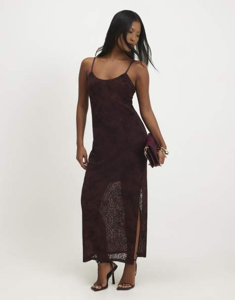 River Island Petite sleeveless devore maxi dress in burgundy - view 1