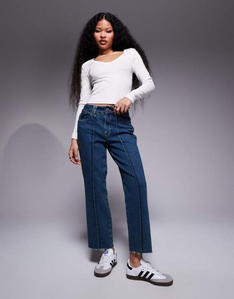 River Island Petite slim jeans with seam detail in darkwash blue - view 1