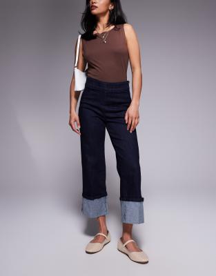 slim turn-up jeans in dark wash blue