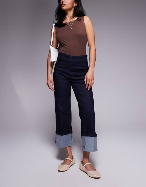 River Island Petite slim turn up jeans in darkwash blue - view 1