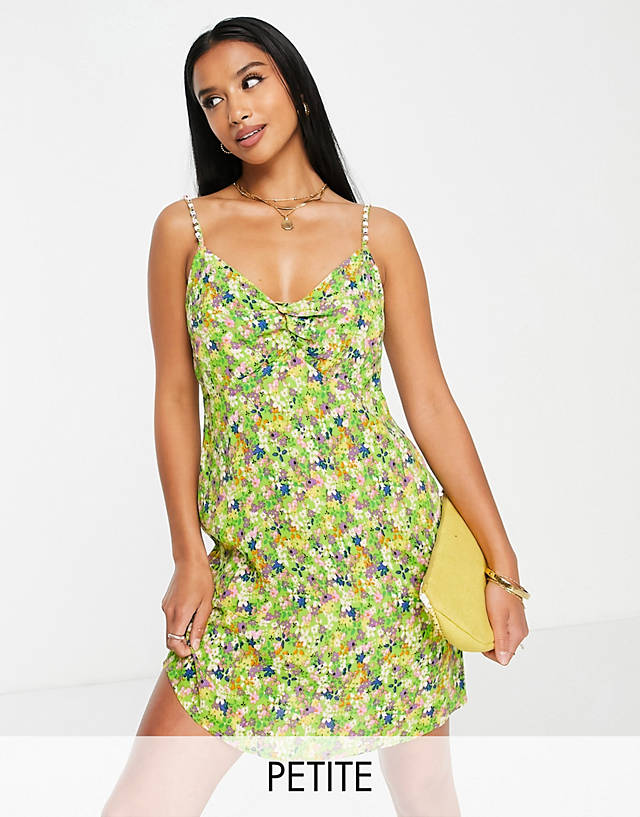 River Island Petite - slip mini dress with bead strap detail in green floral