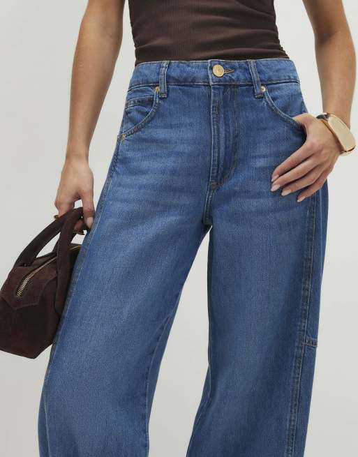 River Island Petite Soft barrel leg jeans in medium blue, 4 of 4