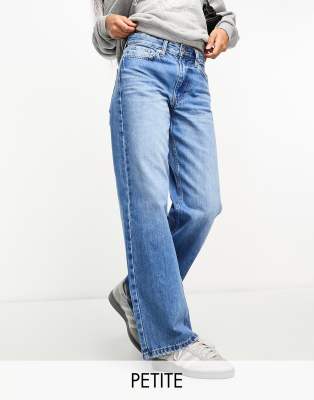 River Island Petite straight jean in midwash blue