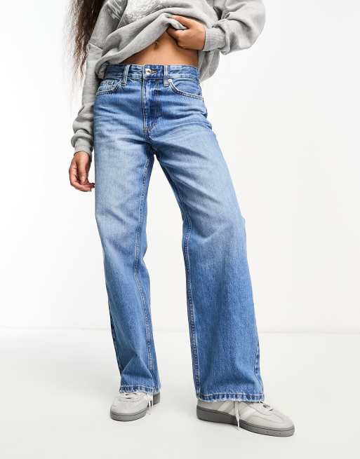 River Island Petite straight jean in midwash blue