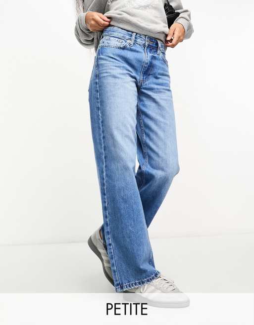 River Island Petite straight jeans in midwash blue