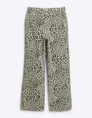 straight leg jeans in leopard print-Brown