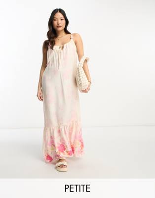 River Island Petite strappy floral maxi dress in pink-White