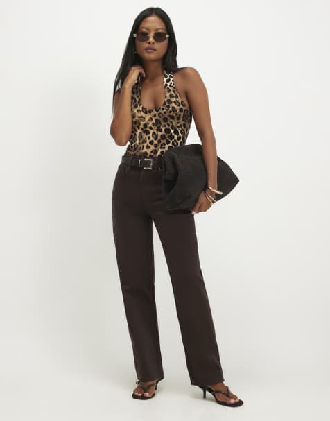 River Island Petite Stretch straight leg jeans in brown - dark - view 1