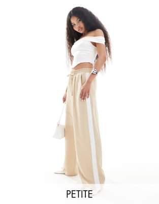 River Island Petite River Island petite striped wide leg jogger trouser in beige-Brown