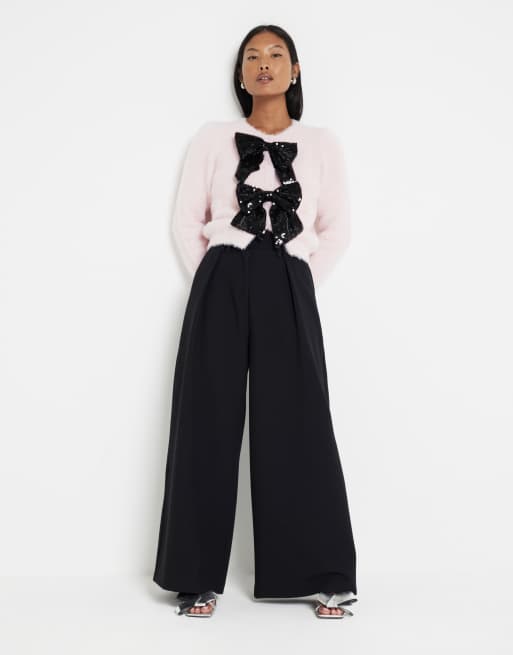 River Island Petite – Svarta byxor med vida ben