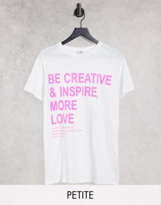Femme River Island Petite - T-shirt oversize avec inscription Be Creative - Blanc