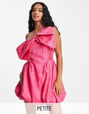 River Island Petite taffeta bow detail mini dress in bright pink