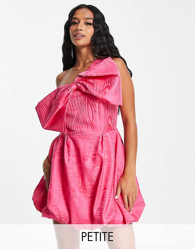 River Island Petite - taffeta bow detail mini dress in bright pink