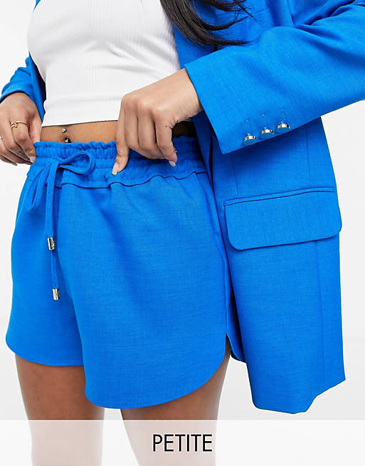 Women River Island Petite tailored co-ord shorts in blue 