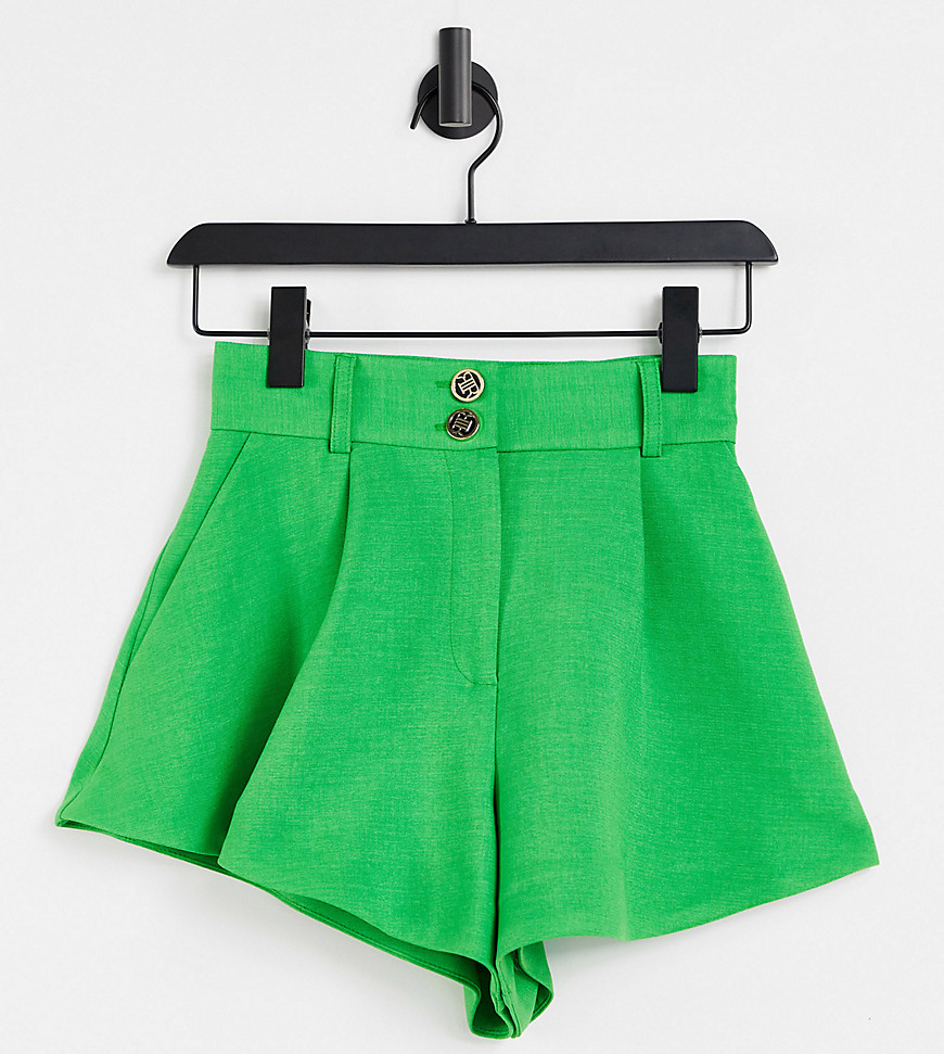 River Island Petite tailored runner shorts in bright green