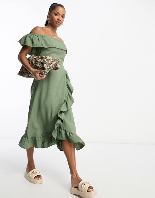 Khaki frill clearance dress