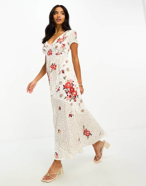 White dress cheap with embroidered flowers