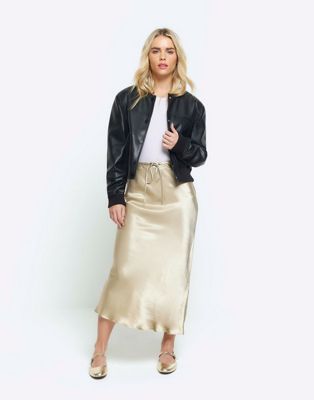 River Island Petite tie waist maxi skirt in beige - dark - ASOS Price Checker