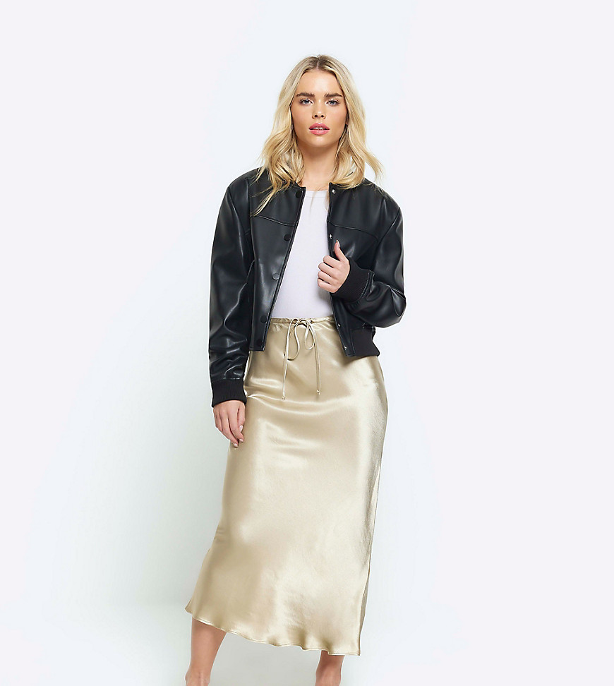 River Island Petite tie waist maxi skirt in beige - dark-Neutral