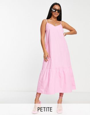 River Island Petite tiered maxi slip dress in bright pink