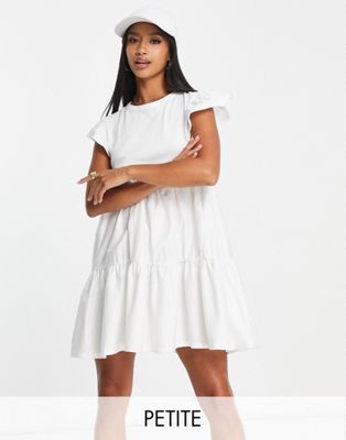 River Island Petite tiered smock mini dress in white - ASOS Price Checker