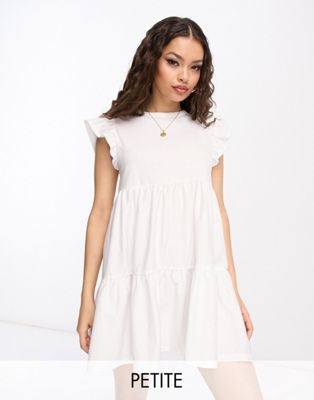 tiered smock mini dress in white