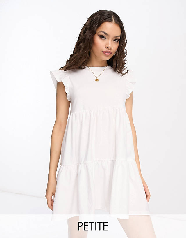 River Island Petite - tiered smock mini dress in white