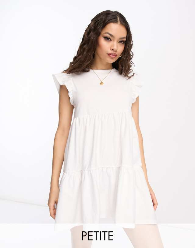 River Island Petite tiered smock mini dress in white