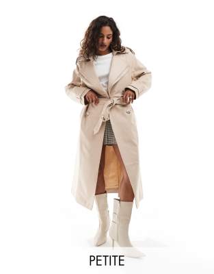 River Island Petite trench coat in beige-Neutral