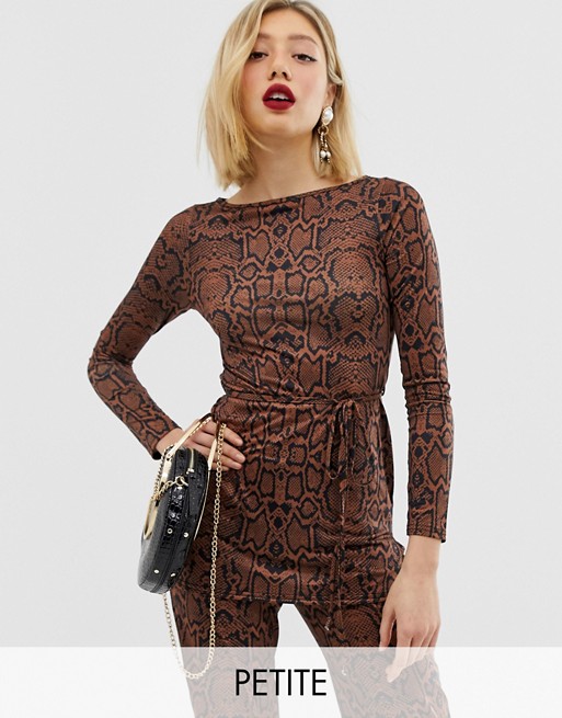 River Island Petite tunic with belt in snake print