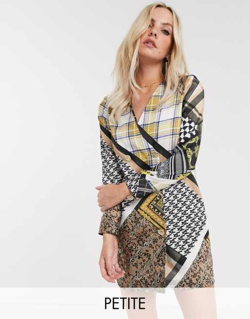 River Island Petite tuxedo dress in mixed scarf print