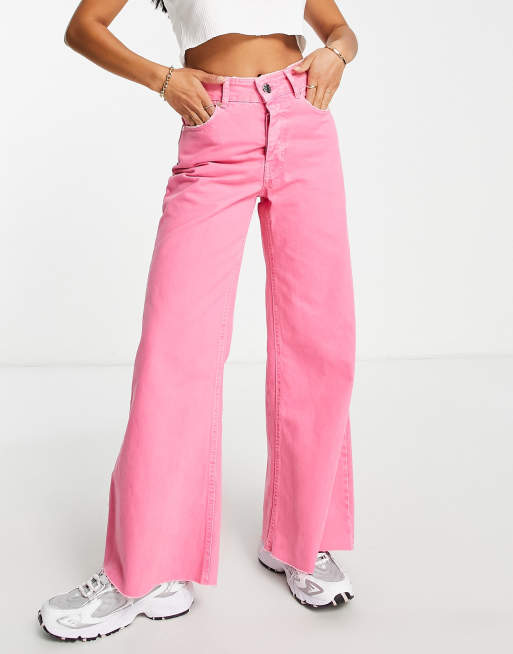 River Island Petite ultra flare jeans in bright pink, 4 of 4