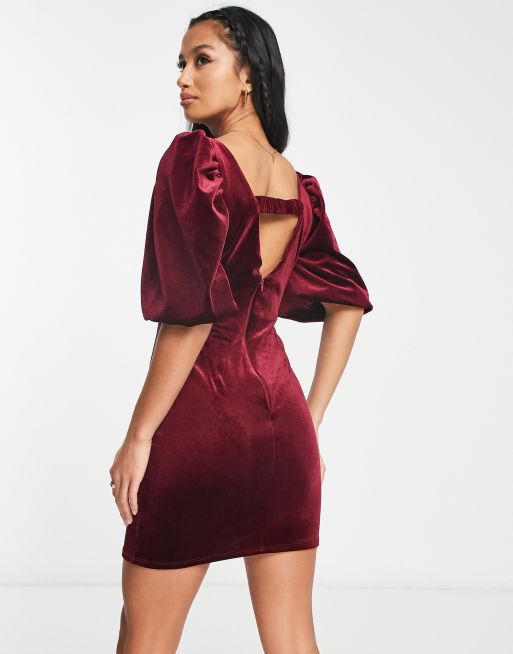 Red Strappy Lace Velvet Insert Bodycon Dress