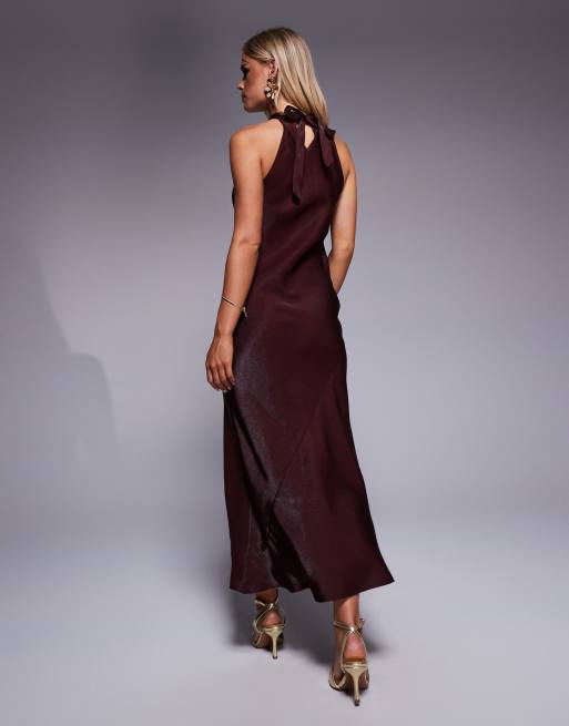 River Island Petite - Vestito lungo color bronzo allacciato al collo, 2 di 4