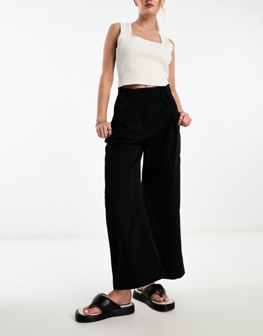 River Island Petite wide leg dad pants in black