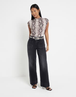 River Island Petite wide leg jean in black
