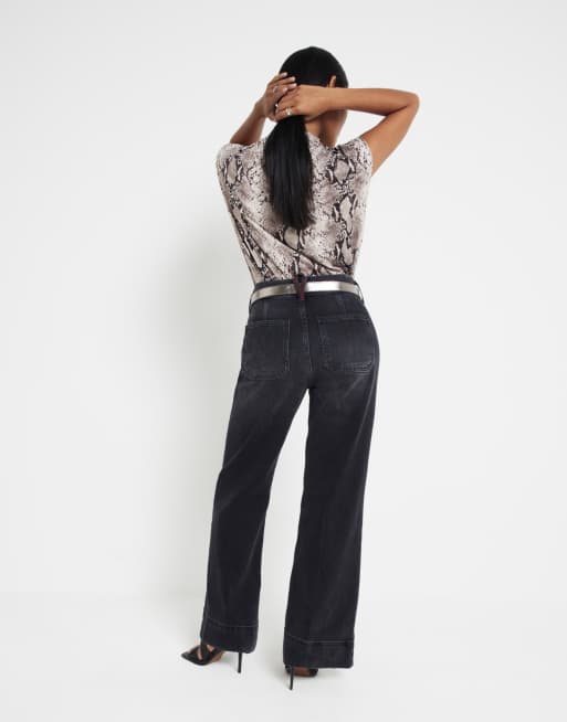 River Island Petite wide leg jean in black