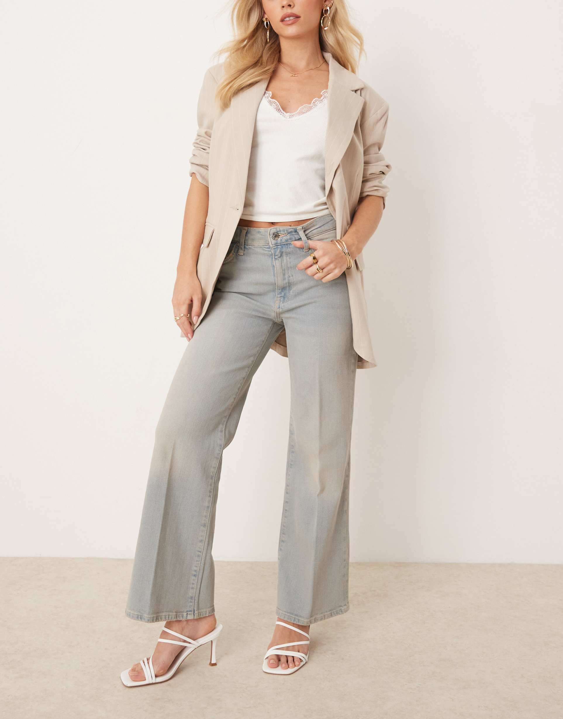 river island petite wide leg jean in lightwash blue