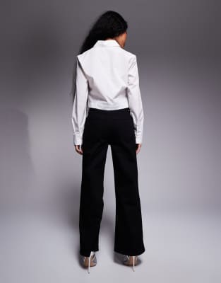 River Island Petite Wide Leg Jeans In Black