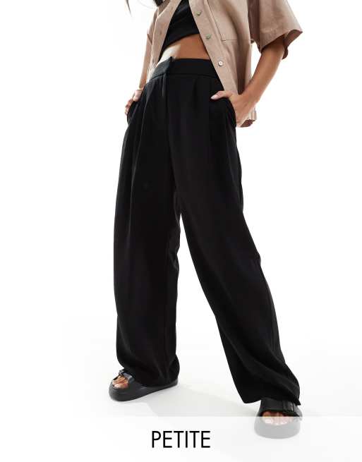 River Island Petite wide leg pants in black