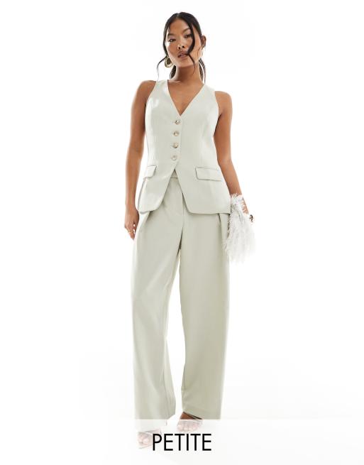 River Island Petite wide leg pants in light green