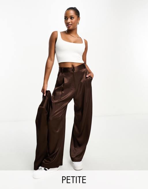 River Island petite satin pants set in brown